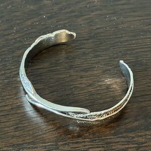 Silver Feather Cuff Bracelet - Open Bangle
